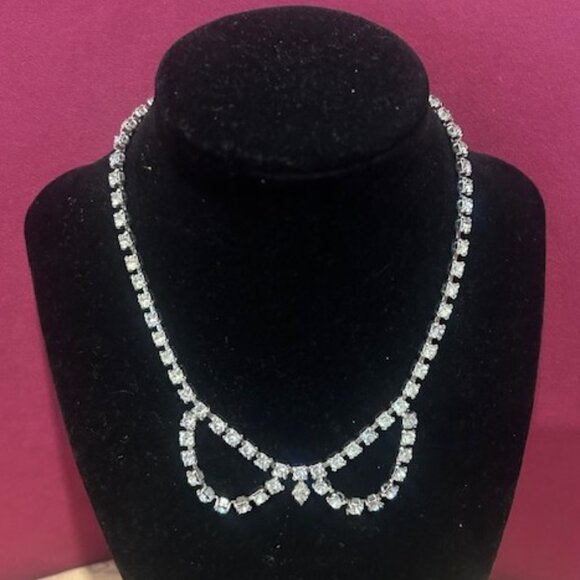 KRAMER Clear Rhinestone Black Tie Choker NECKLACE - Picture 1 of 10